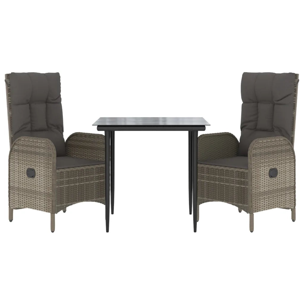 Set Salotto Giardino 3 pz | Set di Mobili da Esterno con Cuscini Nero e Grigio Polyrattan