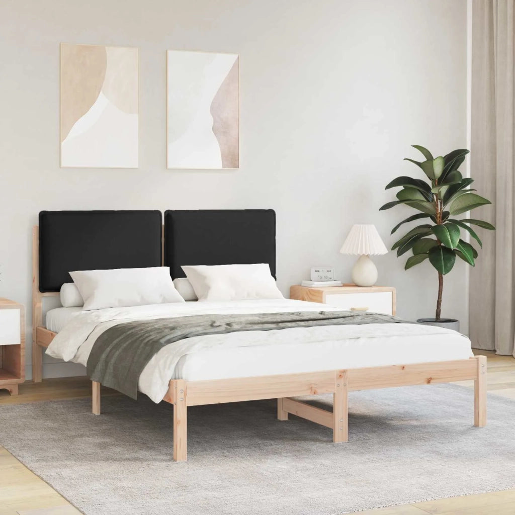 Letto con Testiera Rivestita-Struttura Letto con Testiera Nero 135 x 190 cm Pino massello 833358