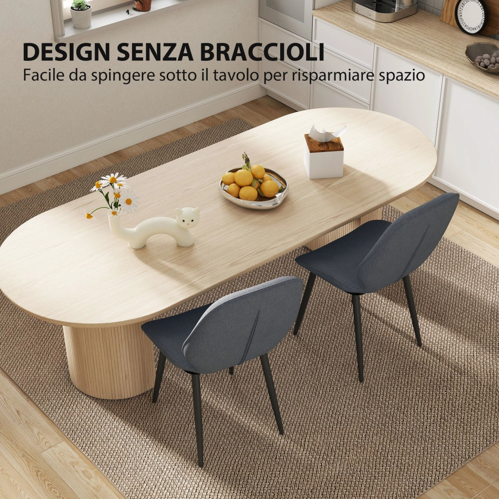 Set 2 Sedie da Pranzo ¨C Xylo ¨C Schienale Ricurvo Tessuto Effetto Lino Grigio e Nero 46x56x86 cm