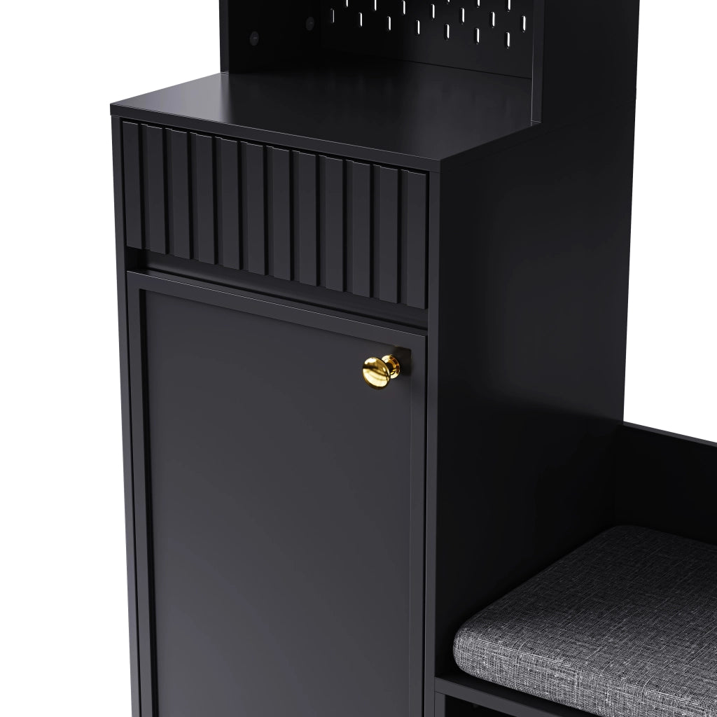 GARDEROBA DA INGRESSO con panca e 4 ganci 100x180x35 cm Nero