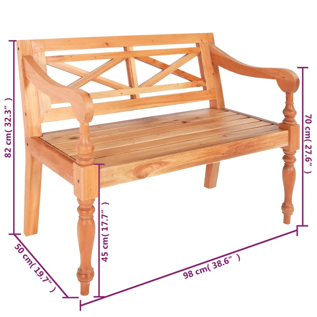 Panchina Batavia 98 cm Legno Massello di Mogano Marrone Chiaro