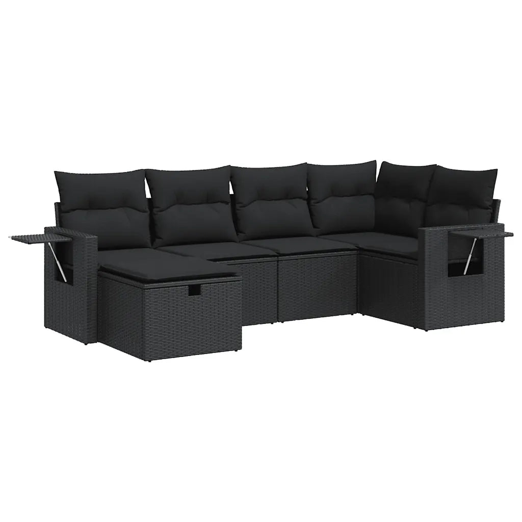 Set Divano da Giardino 6 pz con Cuscini Nero in Polyrattan 3325481
