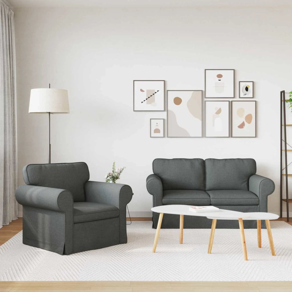 Set di divani 2 pcs Grigio scuro 155 x 82 x 80 cm Tessuto 3407487