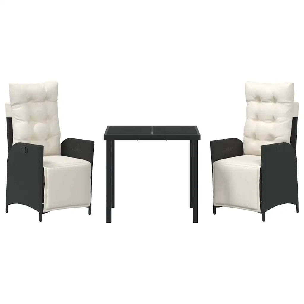 Set da Pranzo per Giardino con cuscino 3 pcs Nero polyrattan