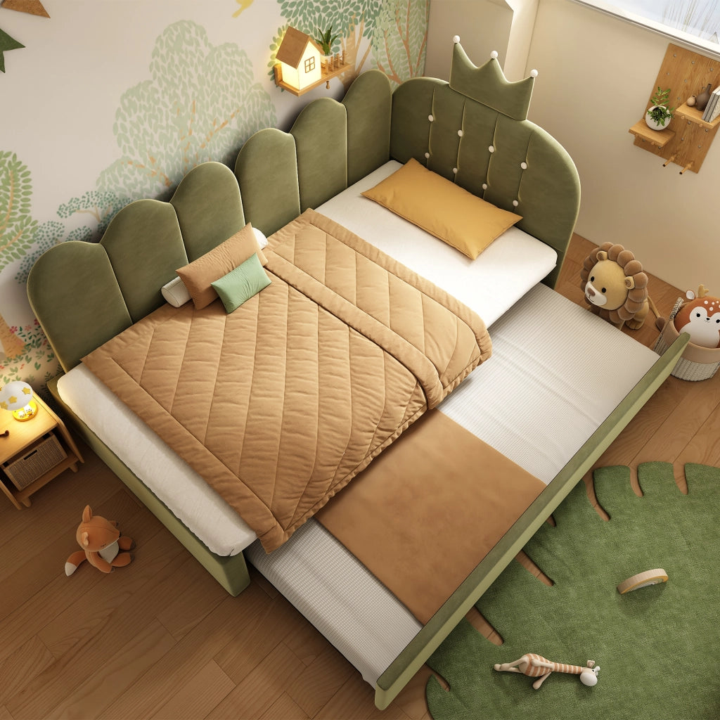 Letto Singolo con Estraibile 90x200 ¨C MINIMAL ¨C Velluto Verde, Design Corona