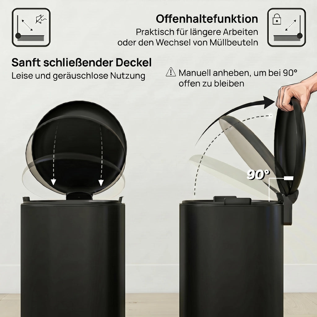 Bidone per i rifiuti 30L con coperchio e pedale ¨C Minimal ¨C 36x30x63,5 cm, nero