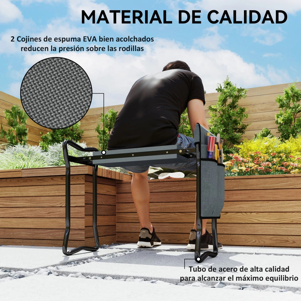 Sgabello da Giardino Pieghevole con Cuscino EVA e Borsa Attrezzi ¨C Minimal ¨C Grigio