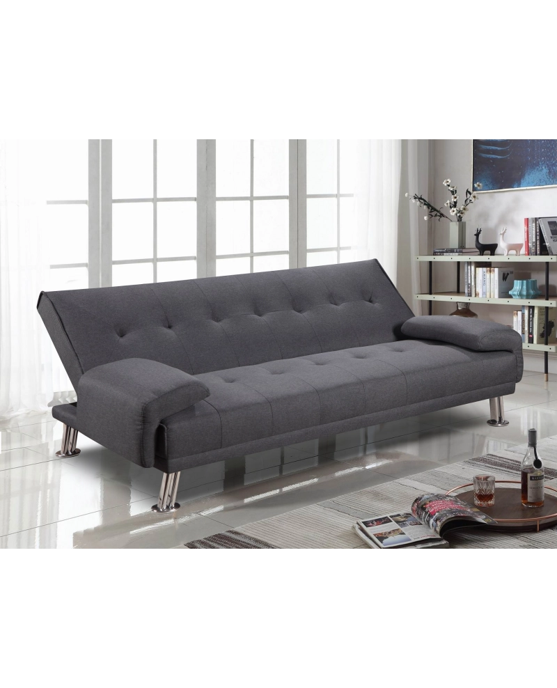 Divano letto reclinabile 3 posti lino microfibra grigio Sicorage Crusy