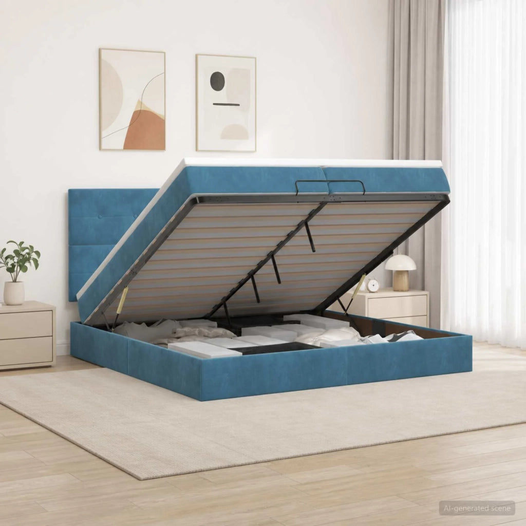 Letto ottomano con materasso Blu Scuro 200 x 200 cm Velluto 3457747