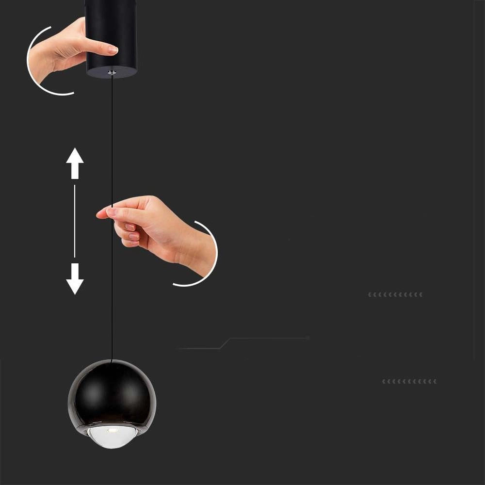 Lampada a sospensione nera sfera LED 6W 3000K V-TAC