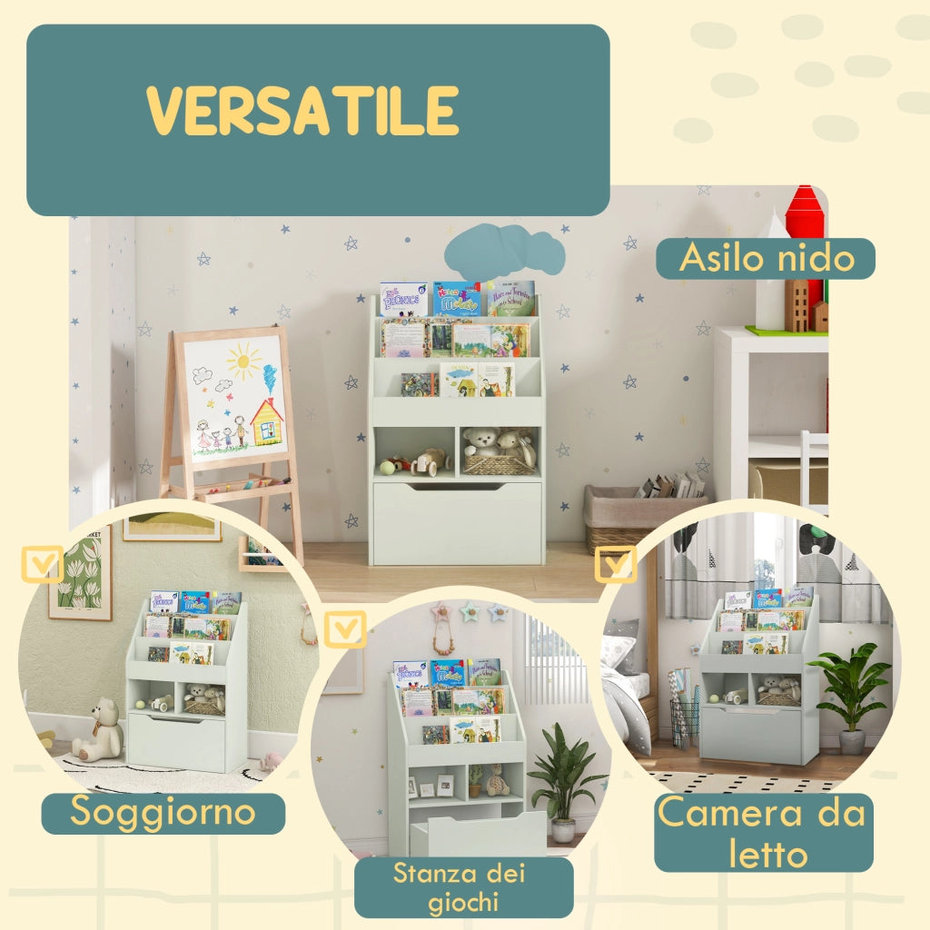 Libreria per Bambini con Ripiani e Cassetto ¨C Minimal ¨C Verde 60x30x90