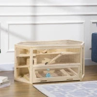 Casetta per Criceti in Legno a 3 Livelli con Tetto Apribile e Parete Trasparente, 115x60x55cm