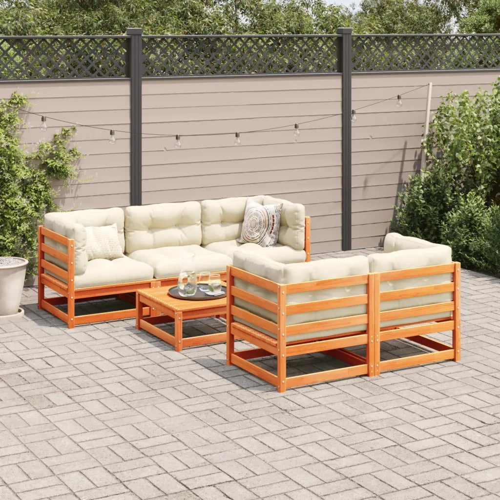 Set Divani Giardino 6pz con Cuscini Marrone Cera Massello Pino 3299291