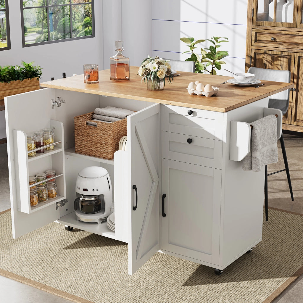 CARRELLO CUCINA PIEGHEVOLE 120 x 43,2/71,2 x 92 cm MDF BIANCO