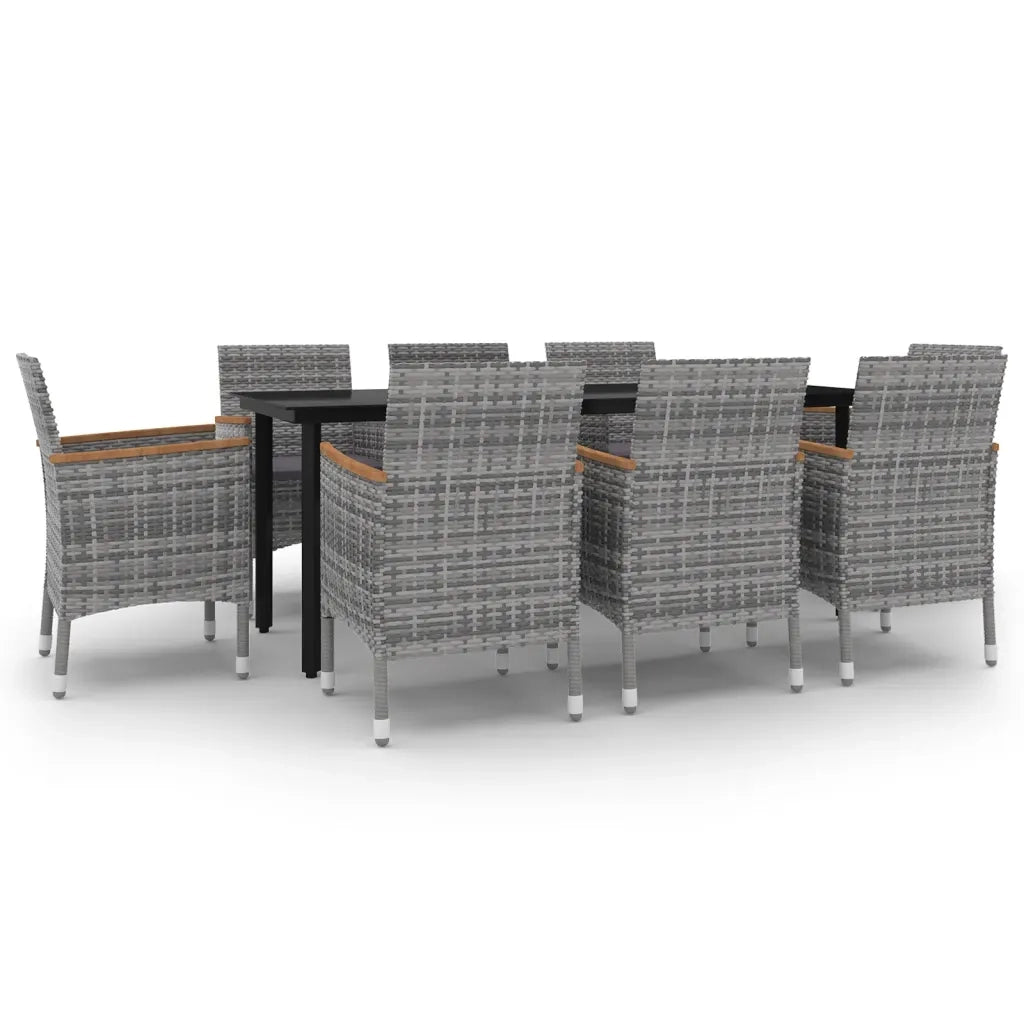 Set da Pranzo da Giardino con Cuscini 9 pz Polyrattan e Vetro 3099780