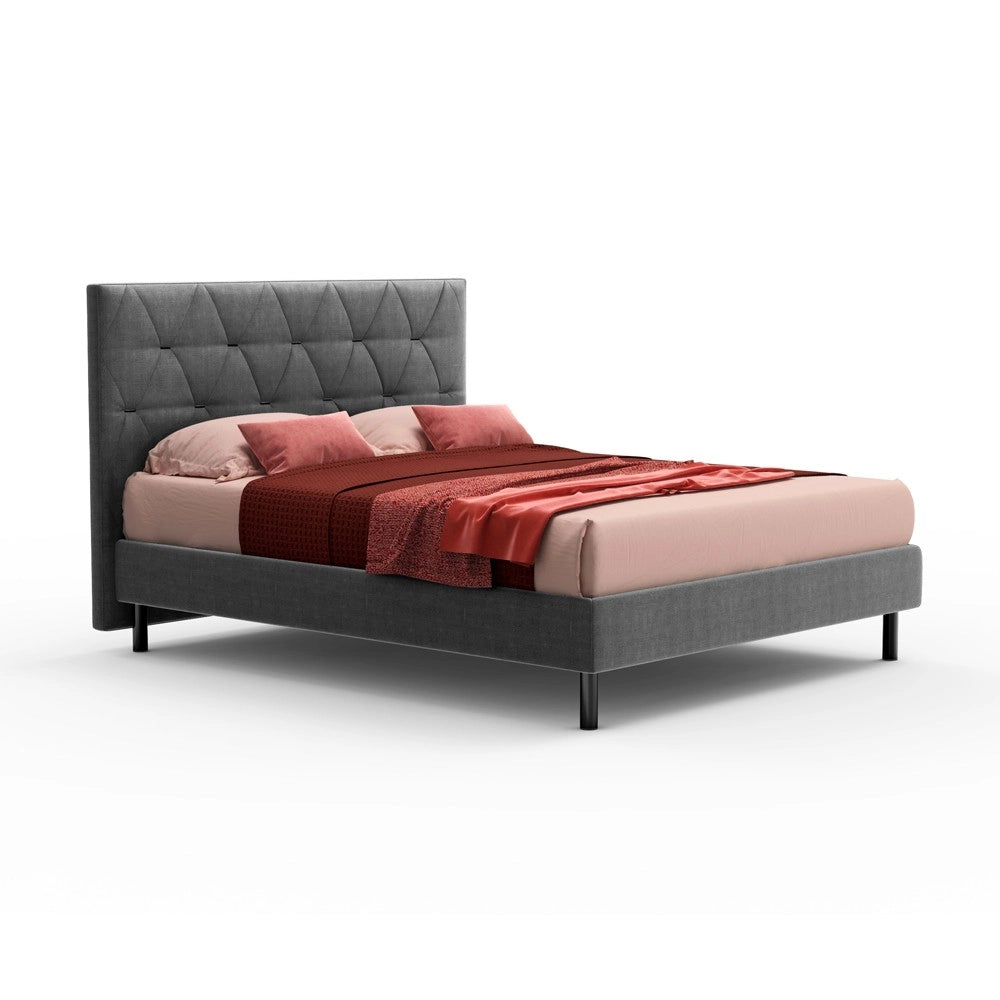 Letto Cody matrimoniale contenitore con testiera trapuntata colore grigio