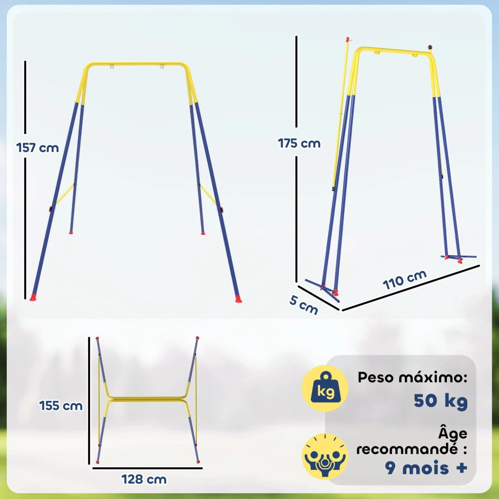 Altalena da Giardino Pieghevole per Bambini ¨C Minimal ¨C 128x155x157 cm Blu