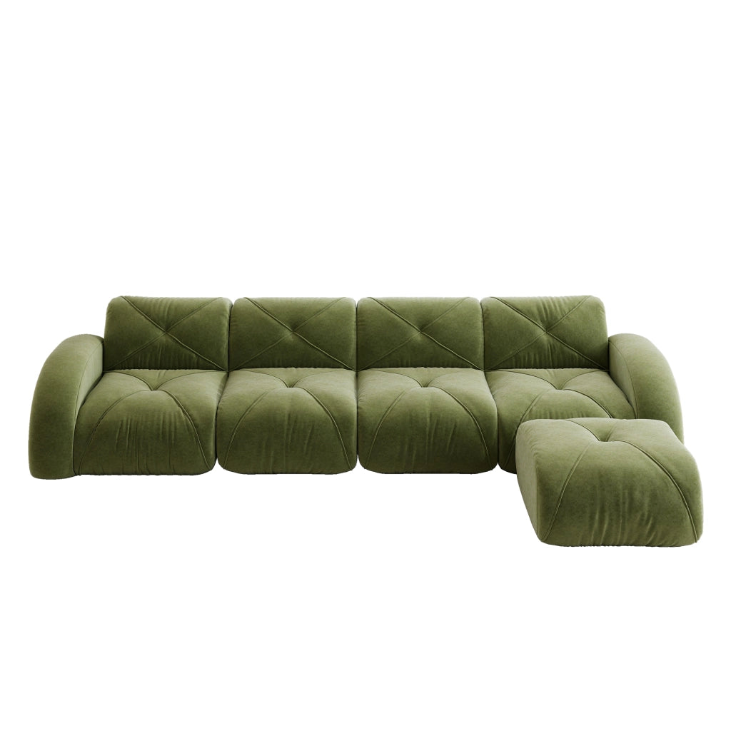 Divano Angolare Modulare 4 Posti con Poggiapiedi ¨C MINIMAL ¨C Verde
