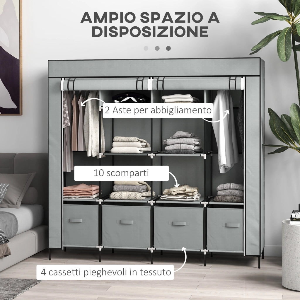 Armadio in Tessuto e Acciaio con Ripiani e Cassetti ¨C Zephmum ¨C Grigio 90x51x200