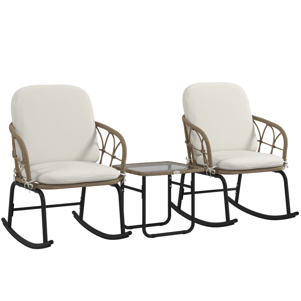 SET 3 PEZZI Poltrone a dondolo in rattan giallo con tavolino