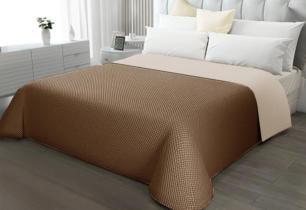 Trapunta Double Face 200x255 cm Coperta Morbida Copriletto Tinta Unita Marrone