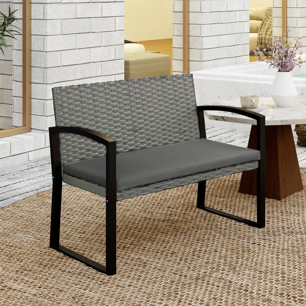 Panchina da giardino 2 posti ¨C Xylo ¨C polyrattan grigio e nero con cuscino 103x58x78cm