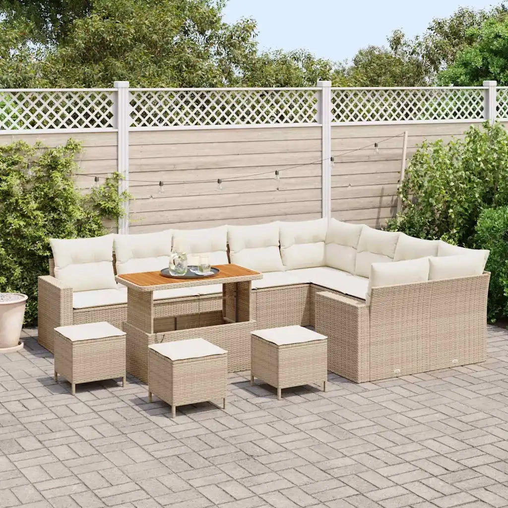 Set Divano da Giardino 14 pcs Beige e Crema polyrattan
