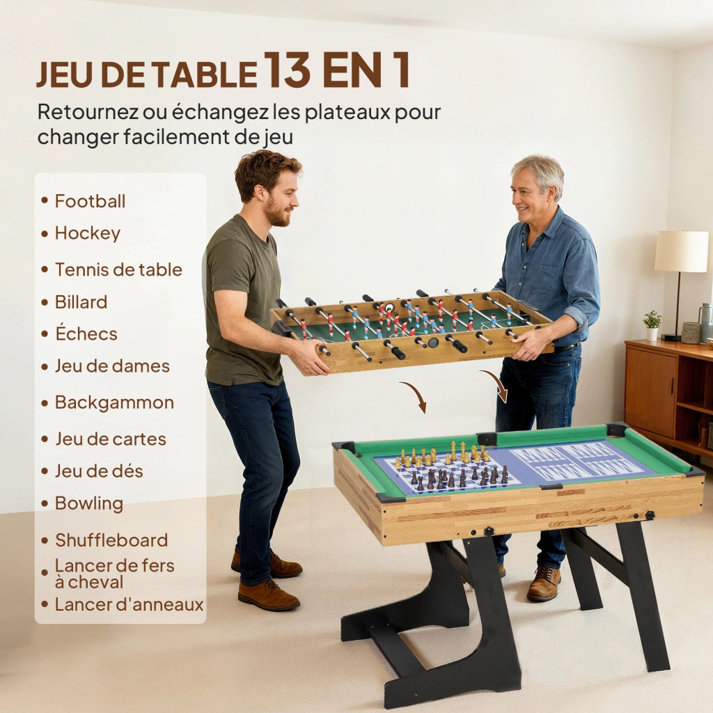 Tavolo da gioco multifunzione 13 in 1 pieghevole ¨C Xylo ¨C calcetto biliardo legno 120x106x82cm