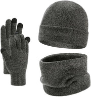 Pantaloni a manopole 3 in 1 con rivestimento in pile - Set - Sciarpa - Guanti touchscreen - Unisex - Ideali per attività all'aperto - Set invernale