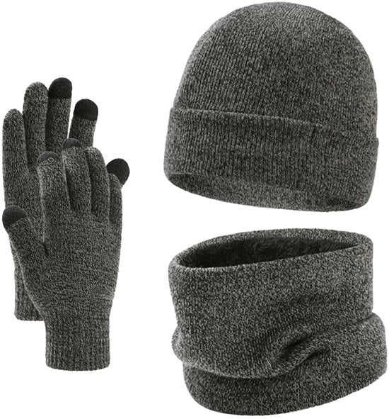 Pantaloni a manopole 3 in 1 con rivestimento in pile - Set - Sciarpa - Guanti touchscreen - Unisex - Ideali per attività all'aperto - Set invernale