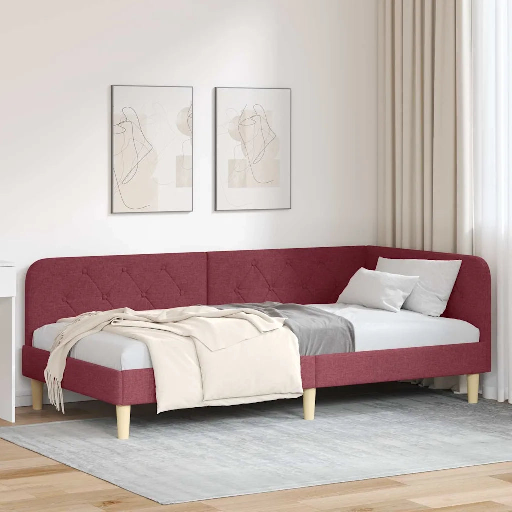 Cornice del letto ad angolo Rosso Vino 90 x 190 cm Tessuto