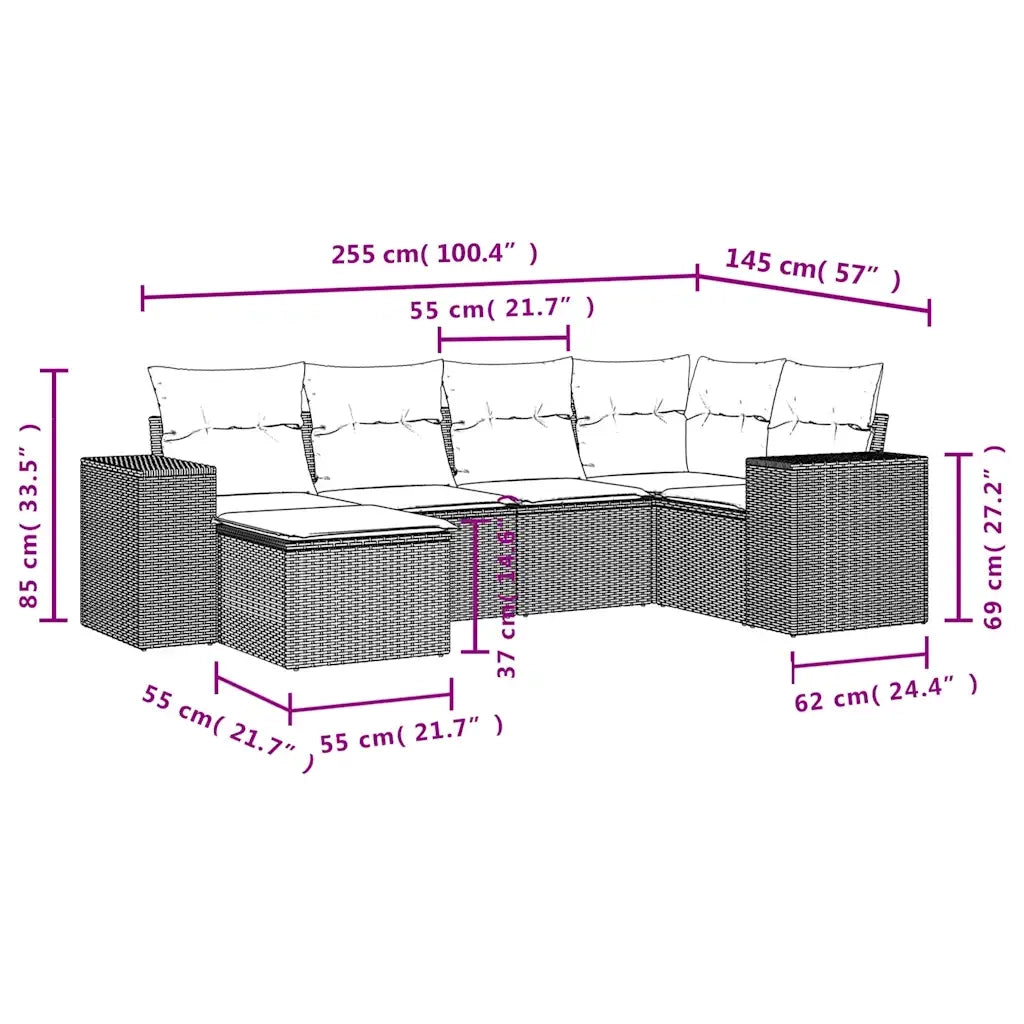 Set Divano da Giardino 6 pz con Cuscini Marrone in Polyrattan 3255200