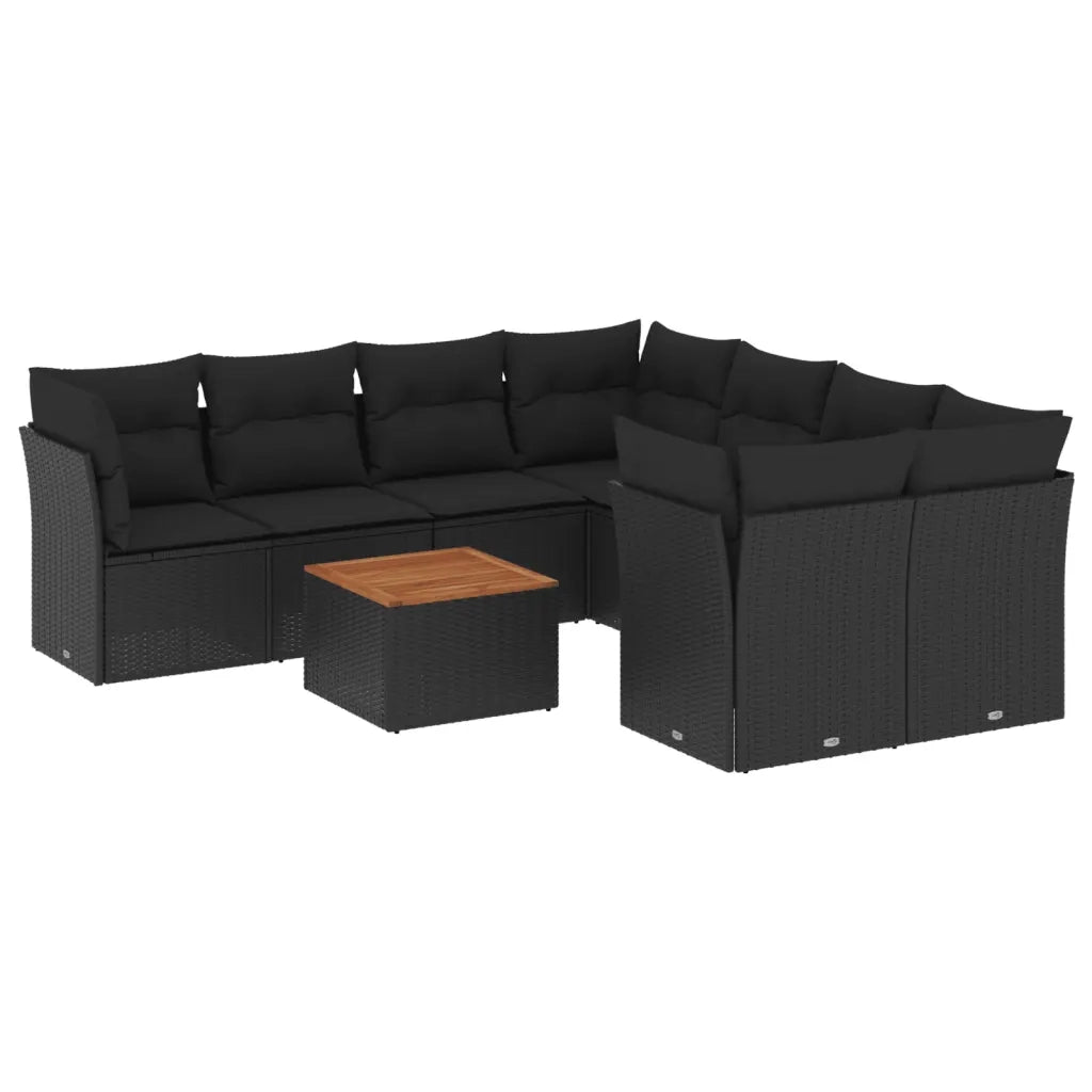 Set Divani da Giardino 9 pz con Cuscini Nero in Polyrattan 3223528