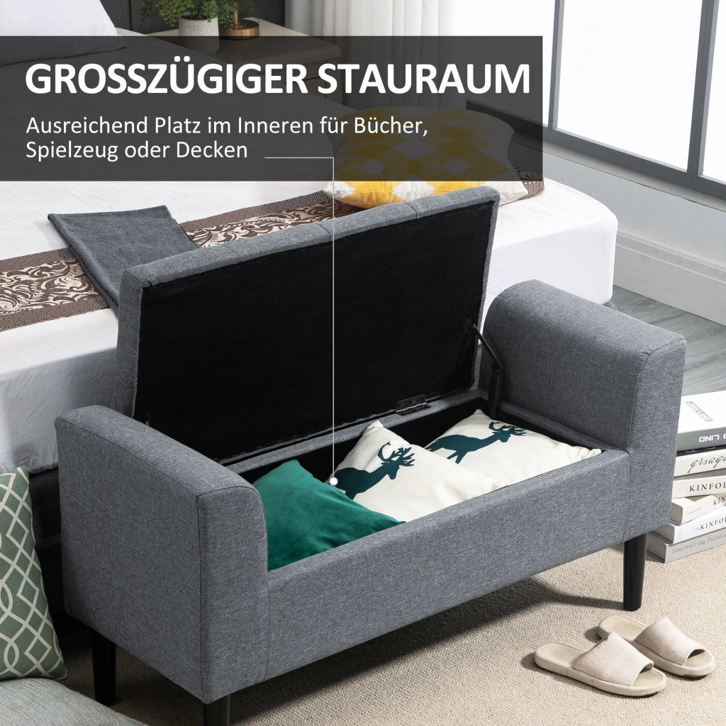 Panca contenitore imbottita ¨C Xylo ¨C lino grigio chiaro, legno di caucci¨´, 116x44x58 cm
