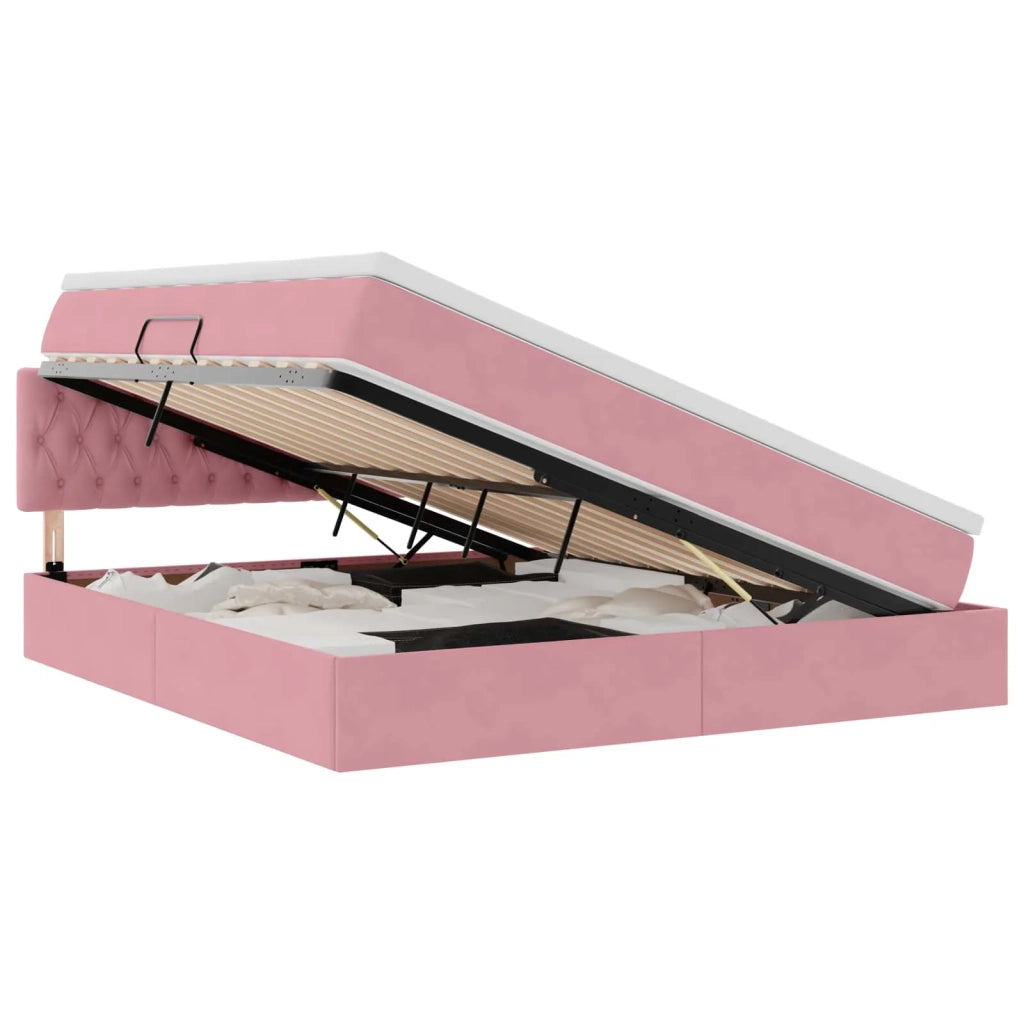 Letto con contenitore e LED con led Rosa 160 x 200 cm Velluto 3371468