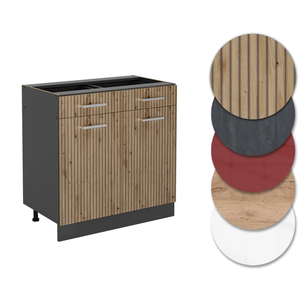Mobiletto base per cucina R-Line Rovere artigianale/Antracite 80 cm, PL Antracite Vicco