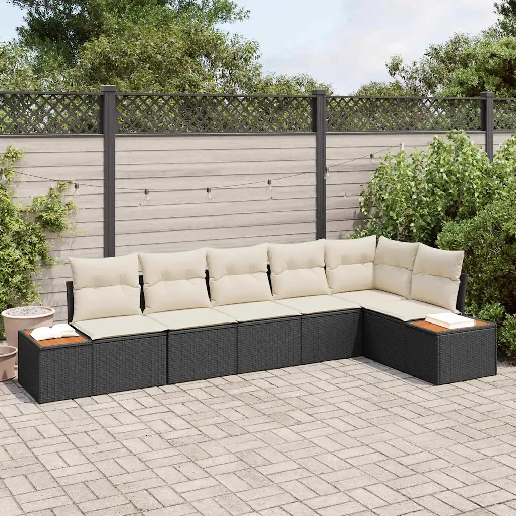 Set Divano da Giardino con cuscino 6 pcs Nero Poly Rattan