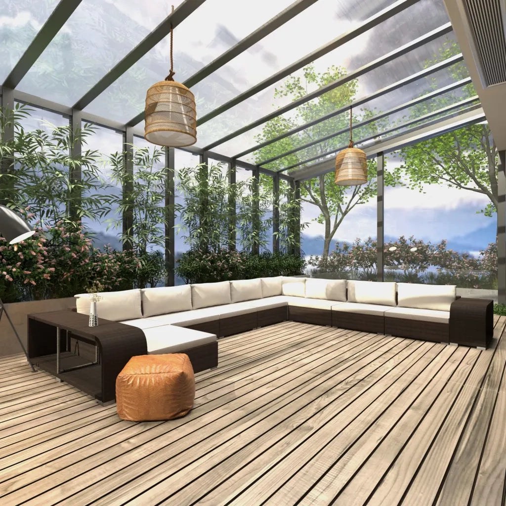 Set Divani da Giardino 11 pz con Cuscini in Polyrattan Marrone 48319