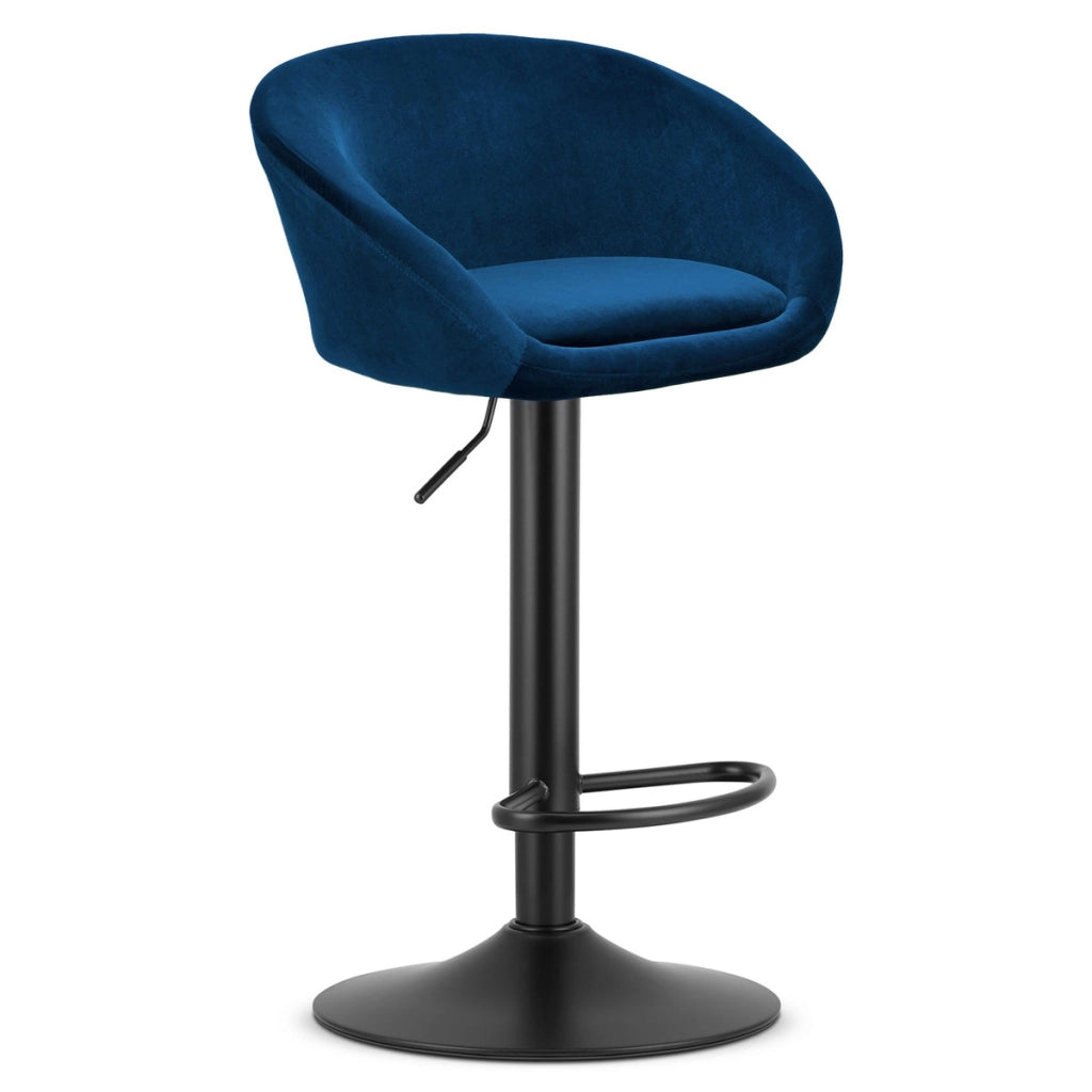 Sgabello da bar East in velluto blu notte con base nera