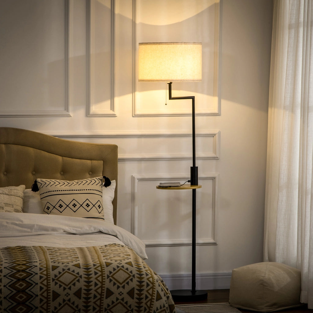 Lampada da Terra con Libreria ¨C Xylo ¨C Bamb¨´ Naturale e Nero