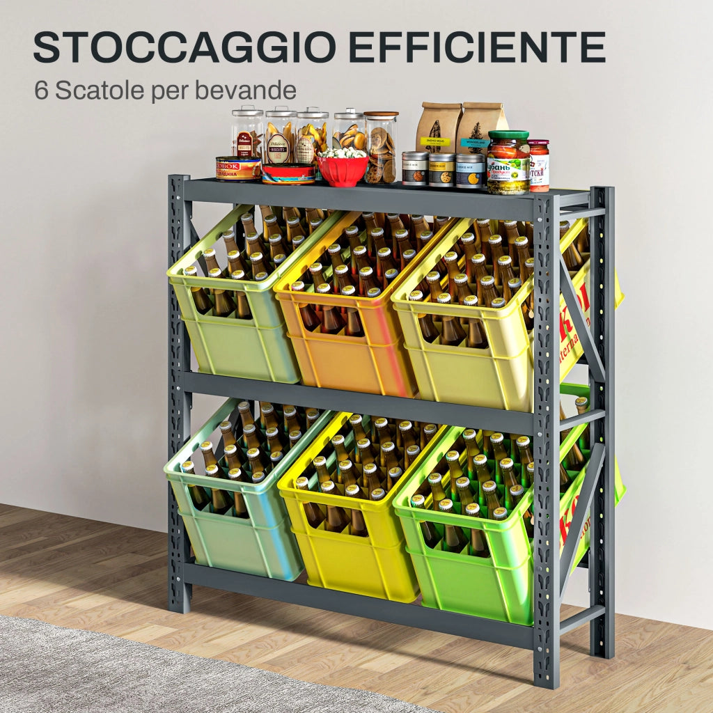 Scaffale per bevande 3 livelli ¨C Xylo ¨C 6 casse, ripiani regolabili, 110x30x110 cm, grigio