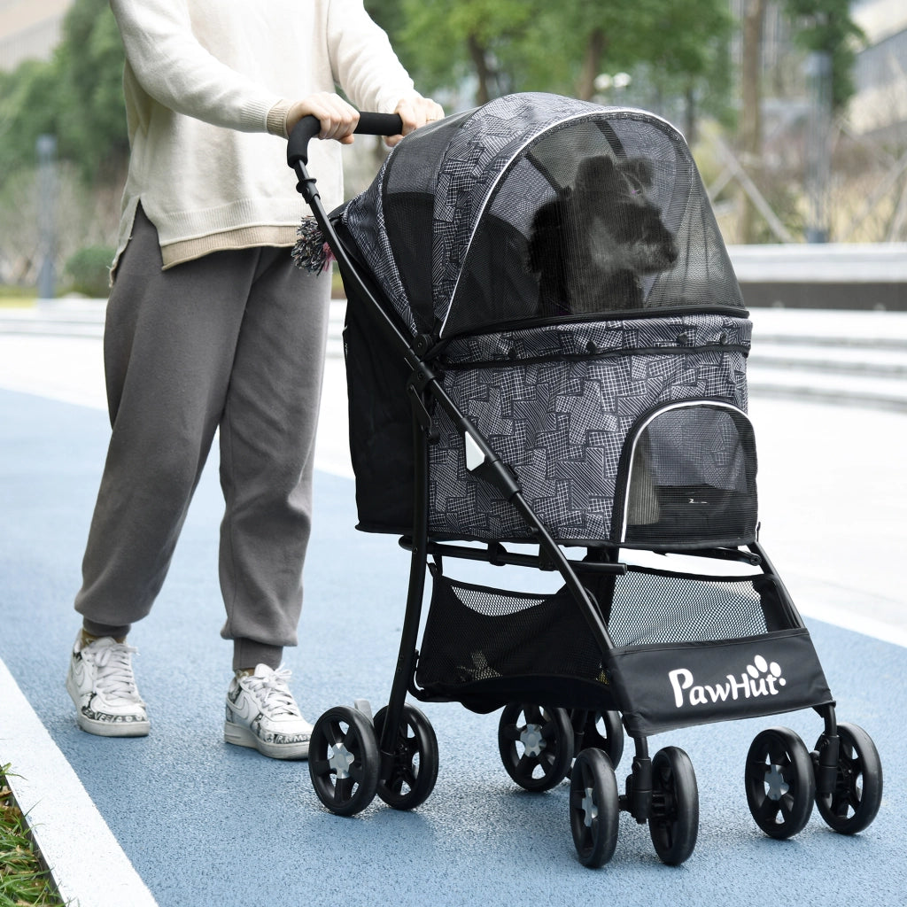 Carrello per Cani Pieghevole con Cuscino e Tasche ¨C Minimal ¨C Grigio 81x48x99 cm