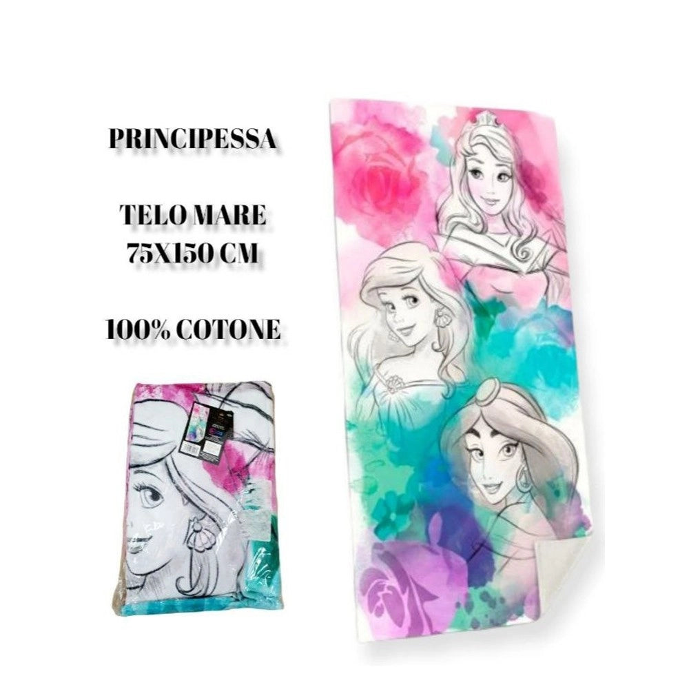 Trade Shop - Telo Mare In Cotone Principesse Disney Asciugamano Mare Piscina Ariel Jasmine -