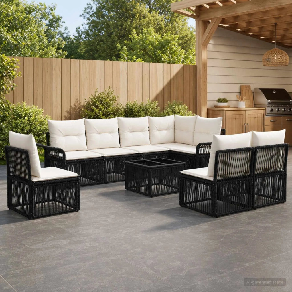 Set Divano da Giardino 9 pcs Nero polyrattan 3434848
