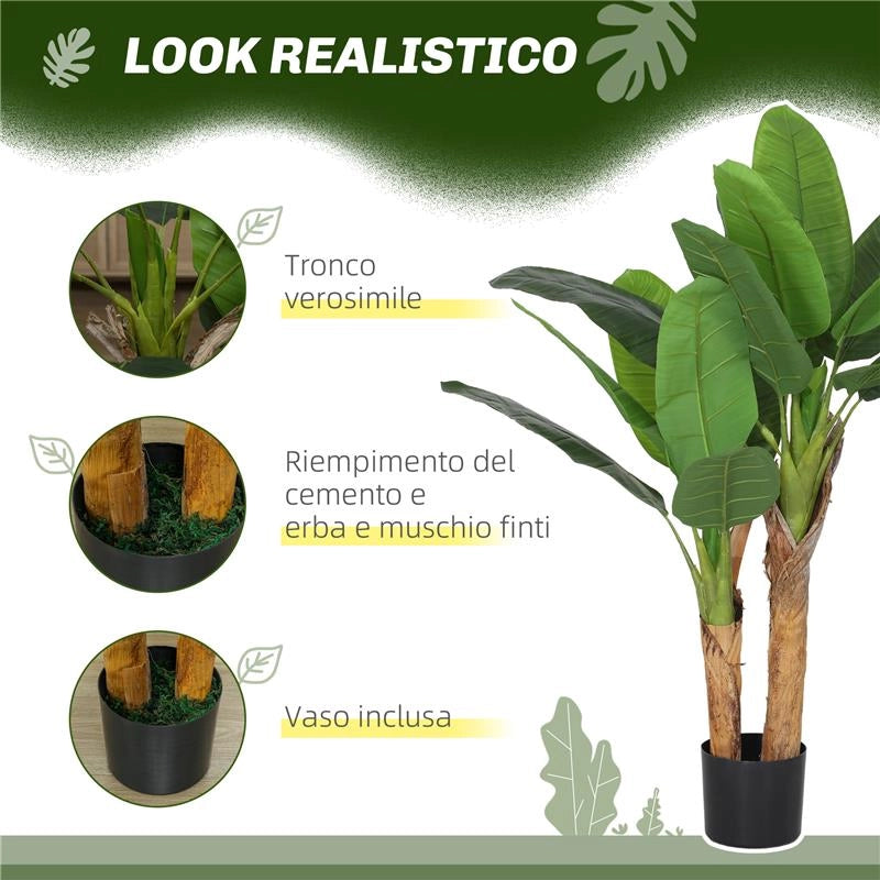 PIANTA ARTIFICIALE DI BANANO ALTA 120 CM CON VASO INCLUSO PER INTERNI VERDE