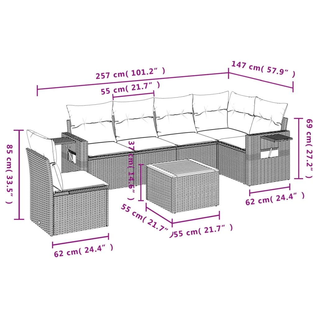 Set Divani da Giardino con Cuscini 7pz Nero Polyrattan 3224585