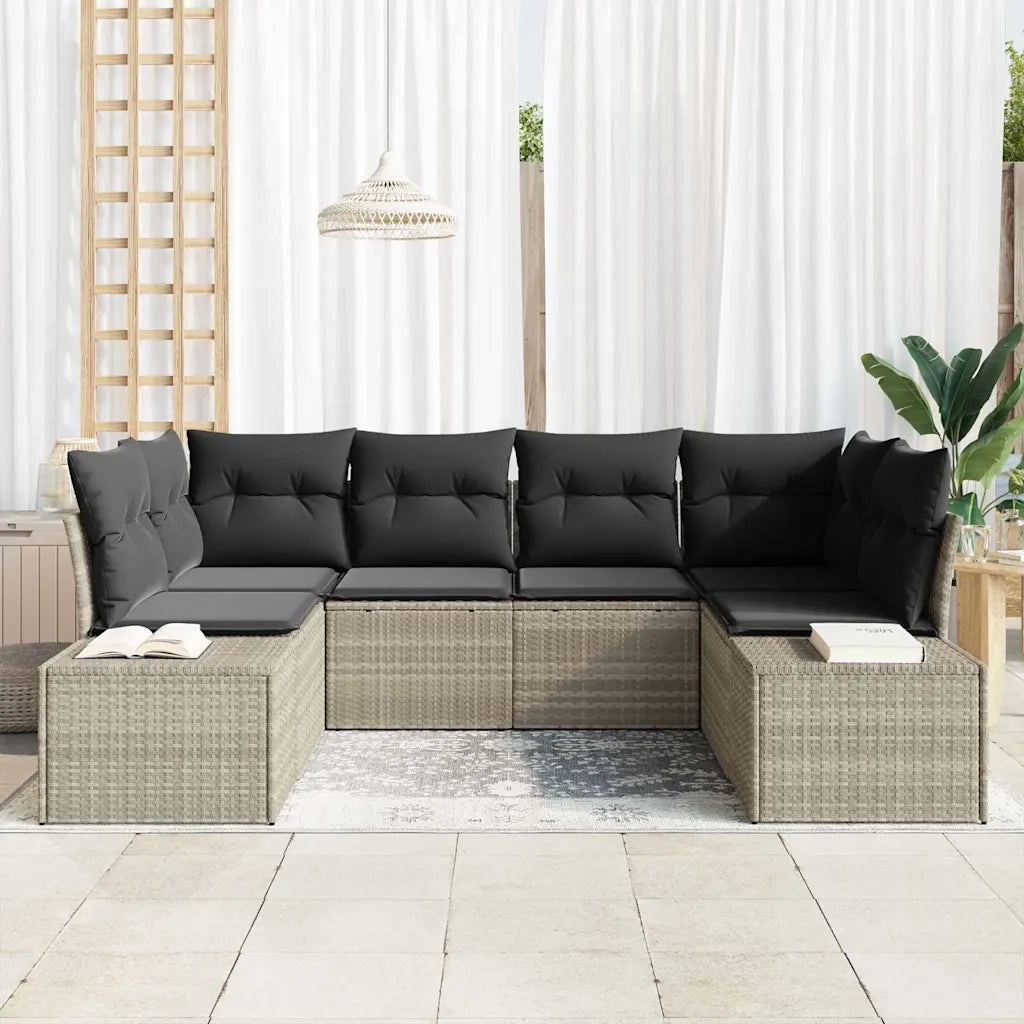 Set Divano da Giardino 6 pcs Grigio chiaro polyrattan