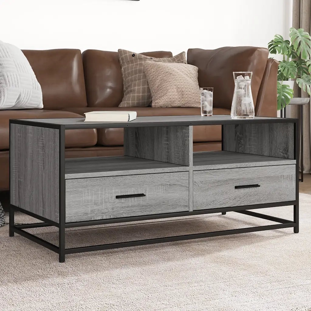 Tavolino Grigio Sonoma 100x50x45 cm Legno Multistrato e Metallo 848787