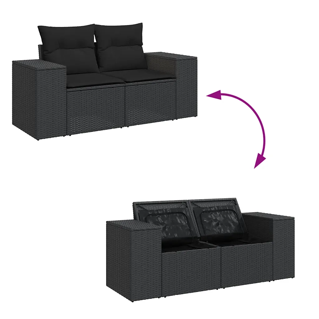 Set Divani da Giardino con Cuscini 7pz Nero Polyrattan 3325691