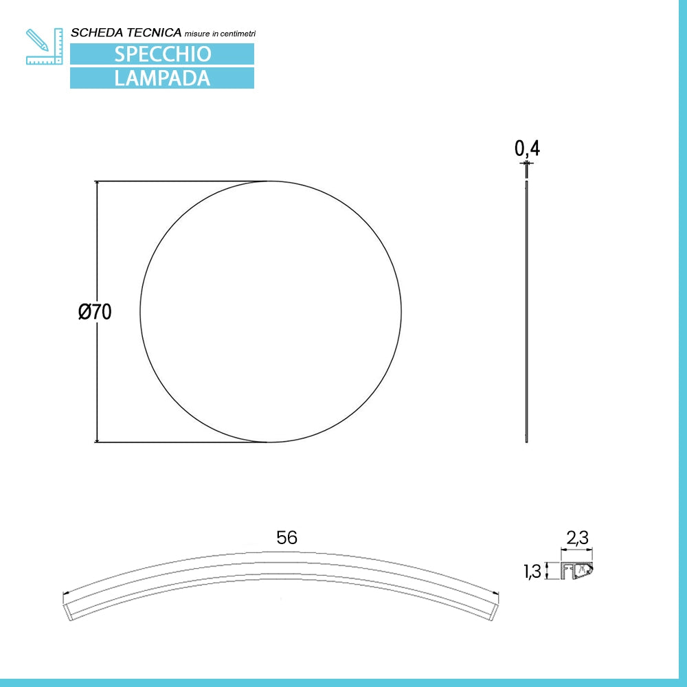 Specchio bagno rotondo con luce a led integrata da 70cm